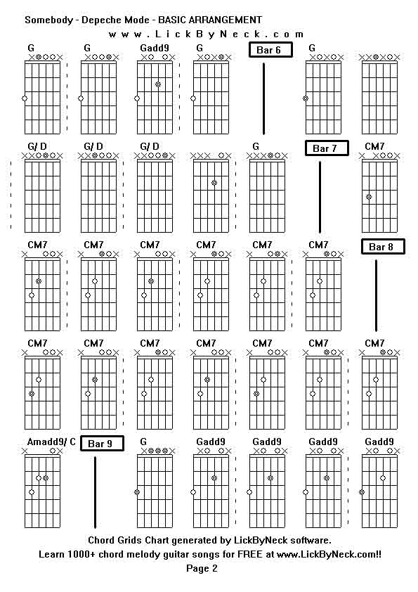 Chord Grids Chart of chord melody fingerstyle guitar song-Somebody - Depeche Mode - BASIC ARRANGEMENT,generated by LickByNeck software.